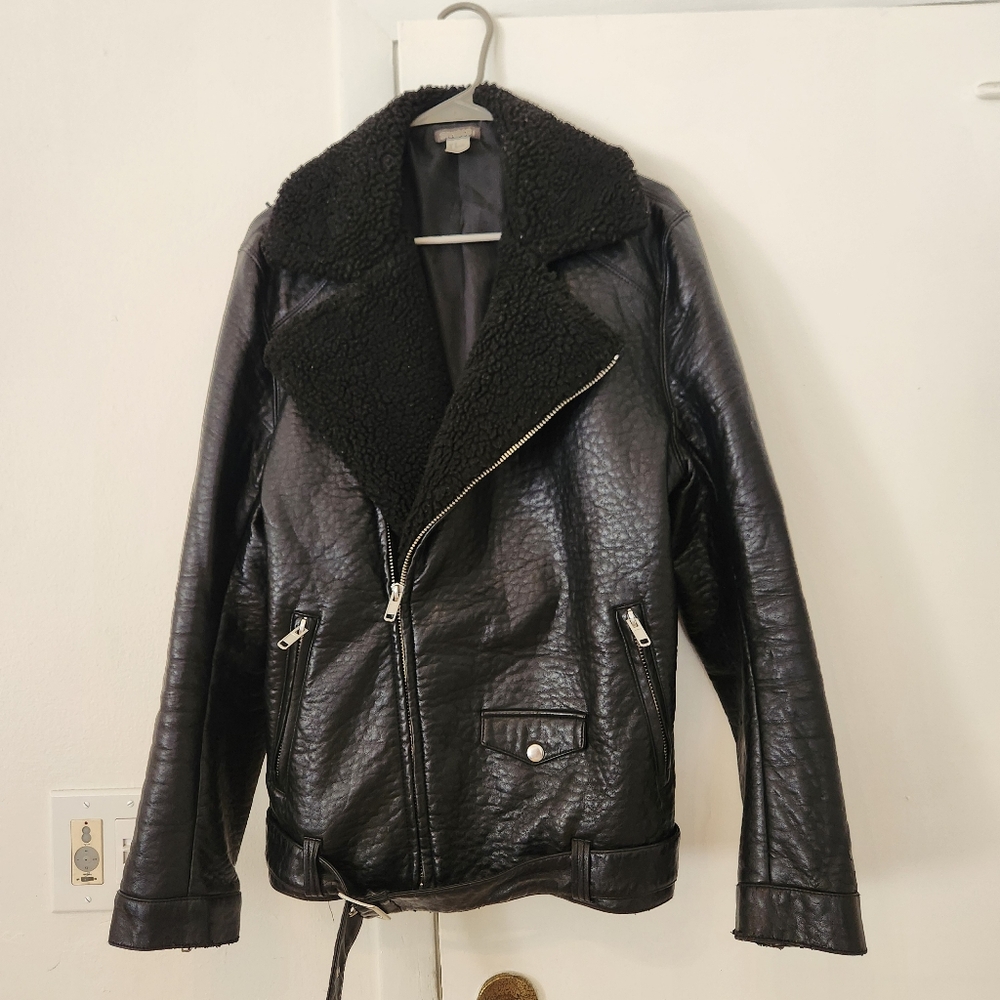 H&M Black Leather Bomber Jacket
